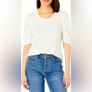 Grey State EUC Sz XL Ivory Shirred Short Puff Sleeve Top